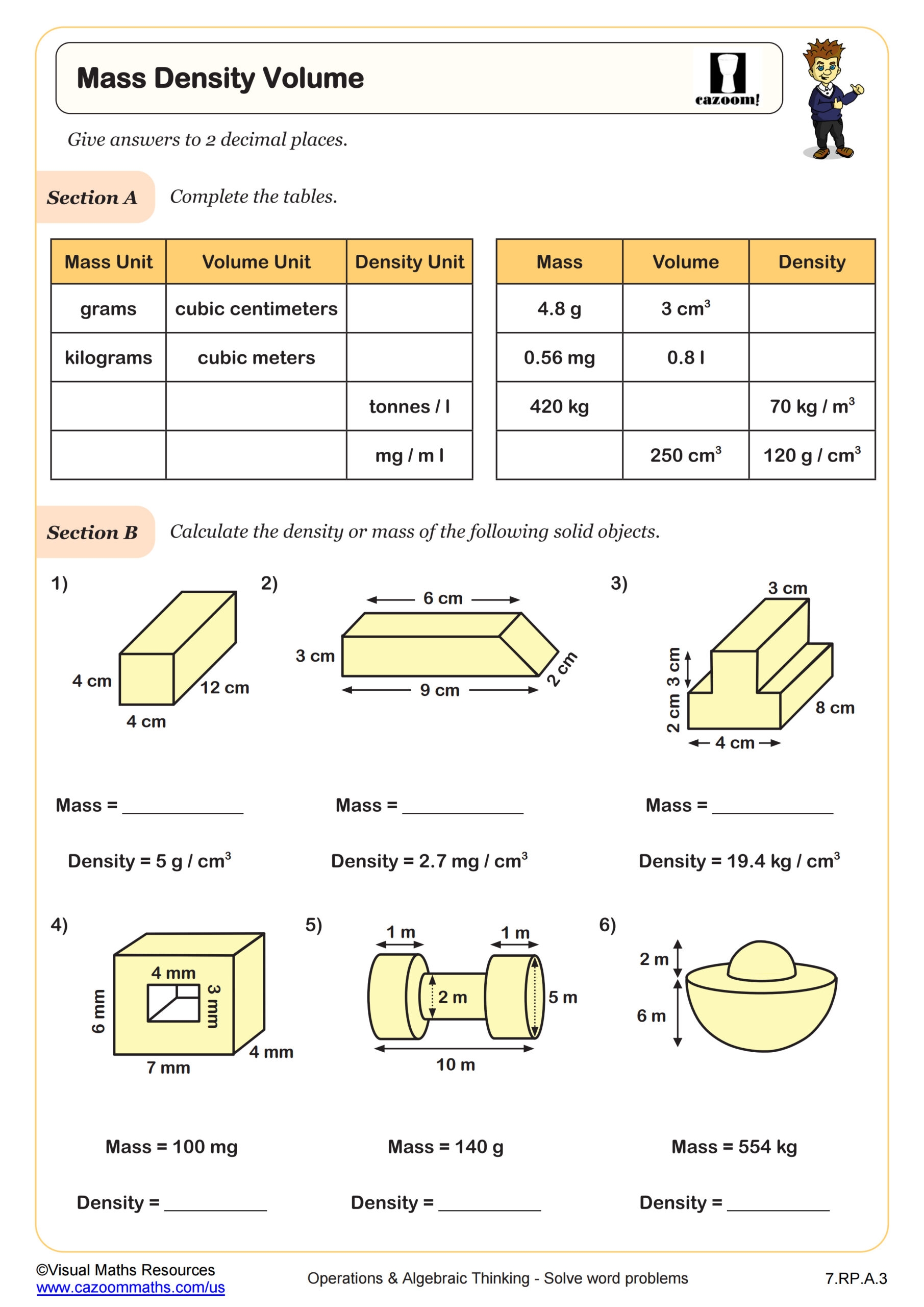 Density Formula Worksheets Library
