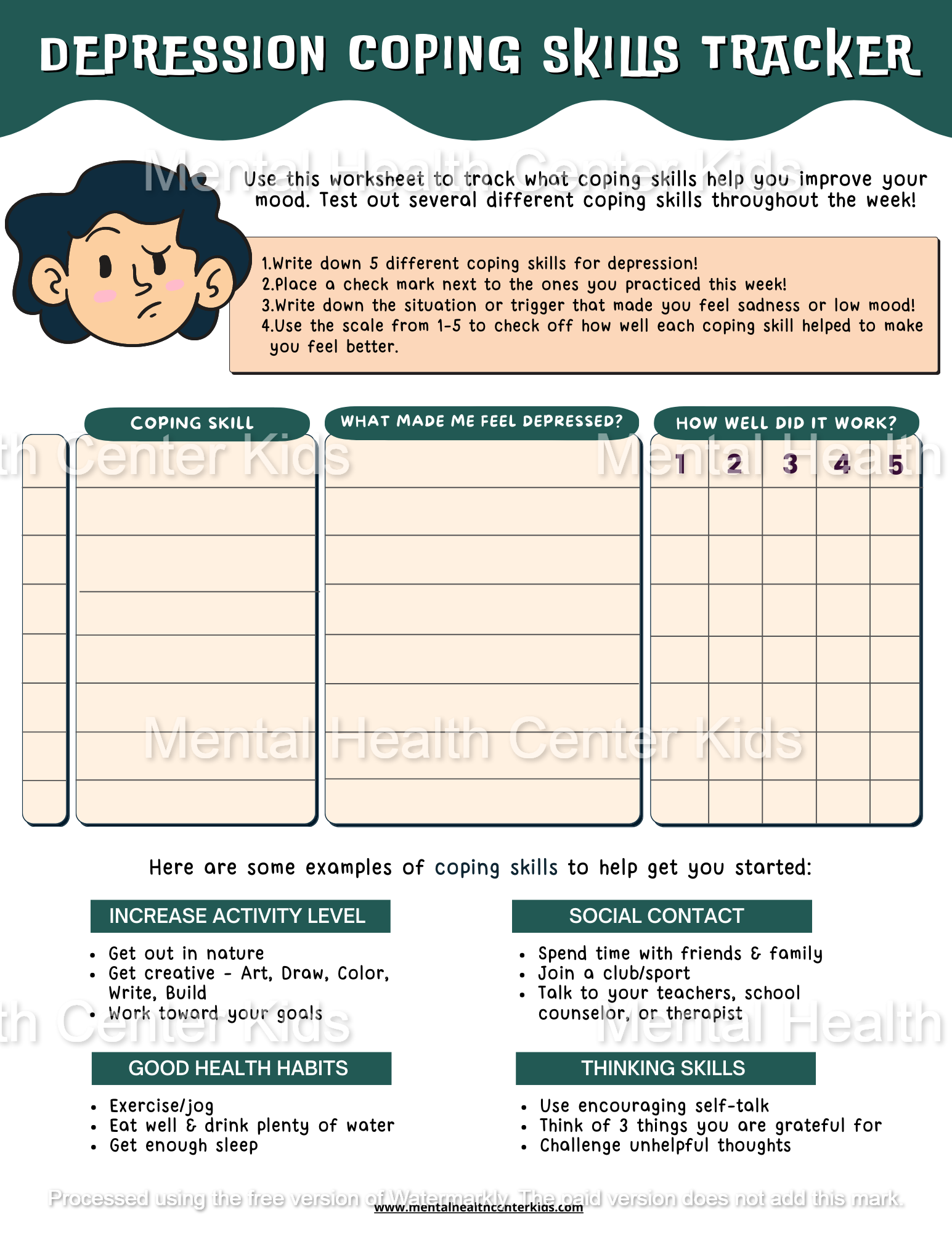 Depression Psychology Tools Worksheets Library