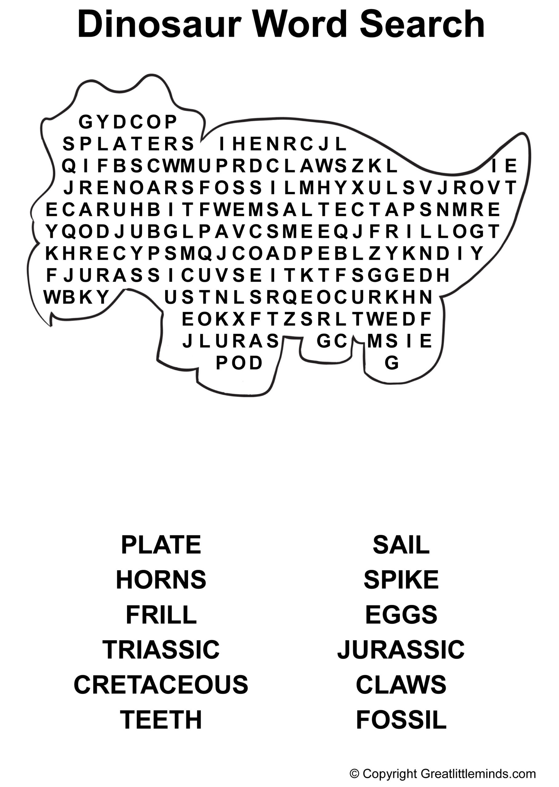 Dinosaur Word Search Printable Word Search