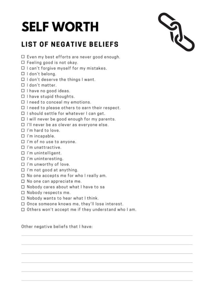 Discover Your Core Beliefs Workbook Identify Core Beliefs Worksheets