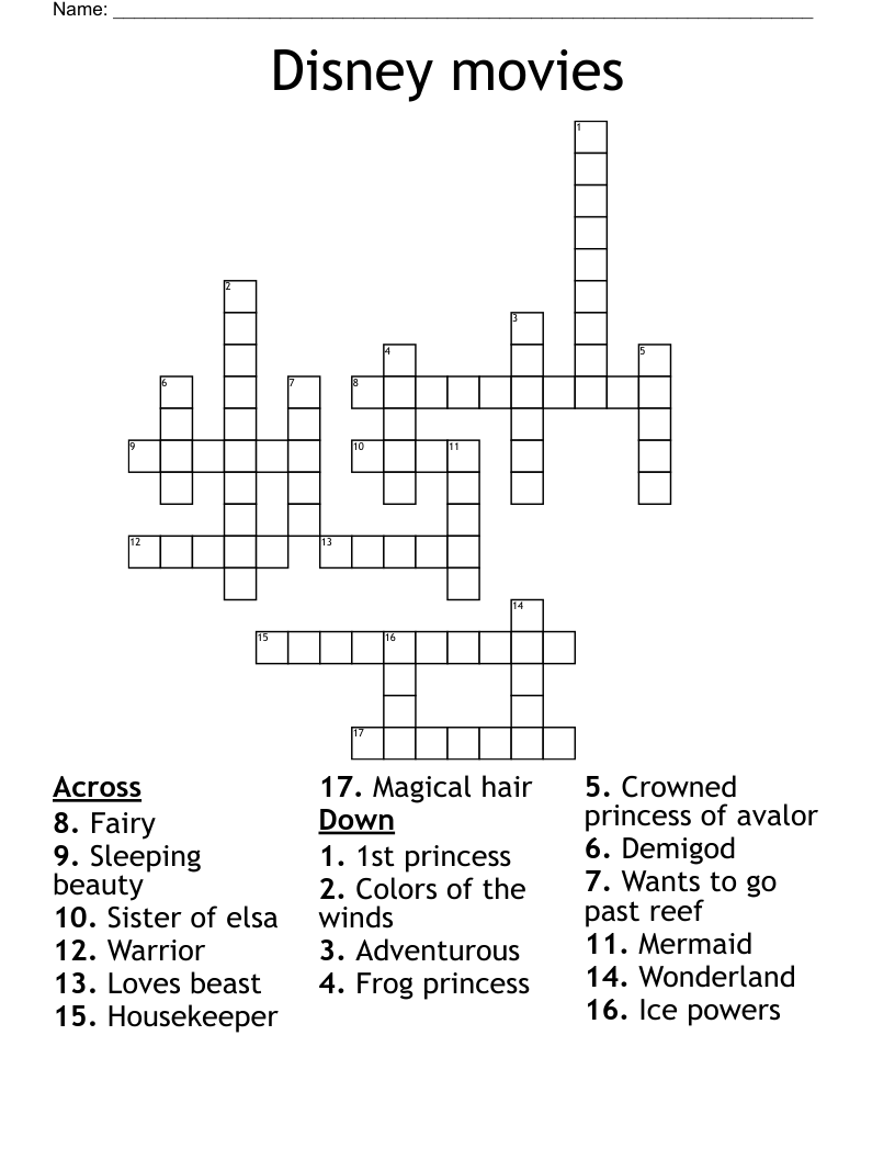 Disney Crossword Puzzles Printable For Kids