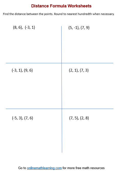 Distance Formula Worksheets Geometry Worksheets Distance 