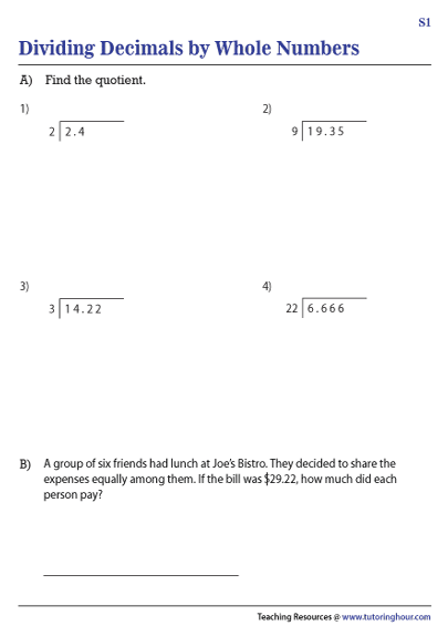 Dividing Decimals Worksheet Teacher Made Resource Twinkl 