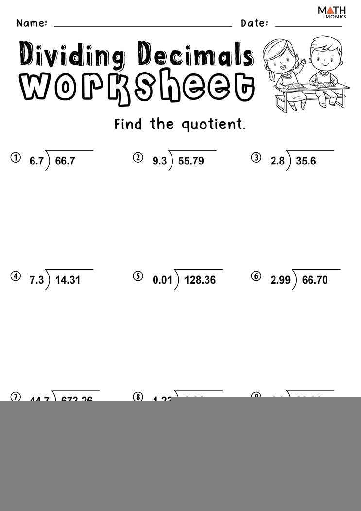 Dividing Decimals Worksheets Math Monks Decimalworksheets