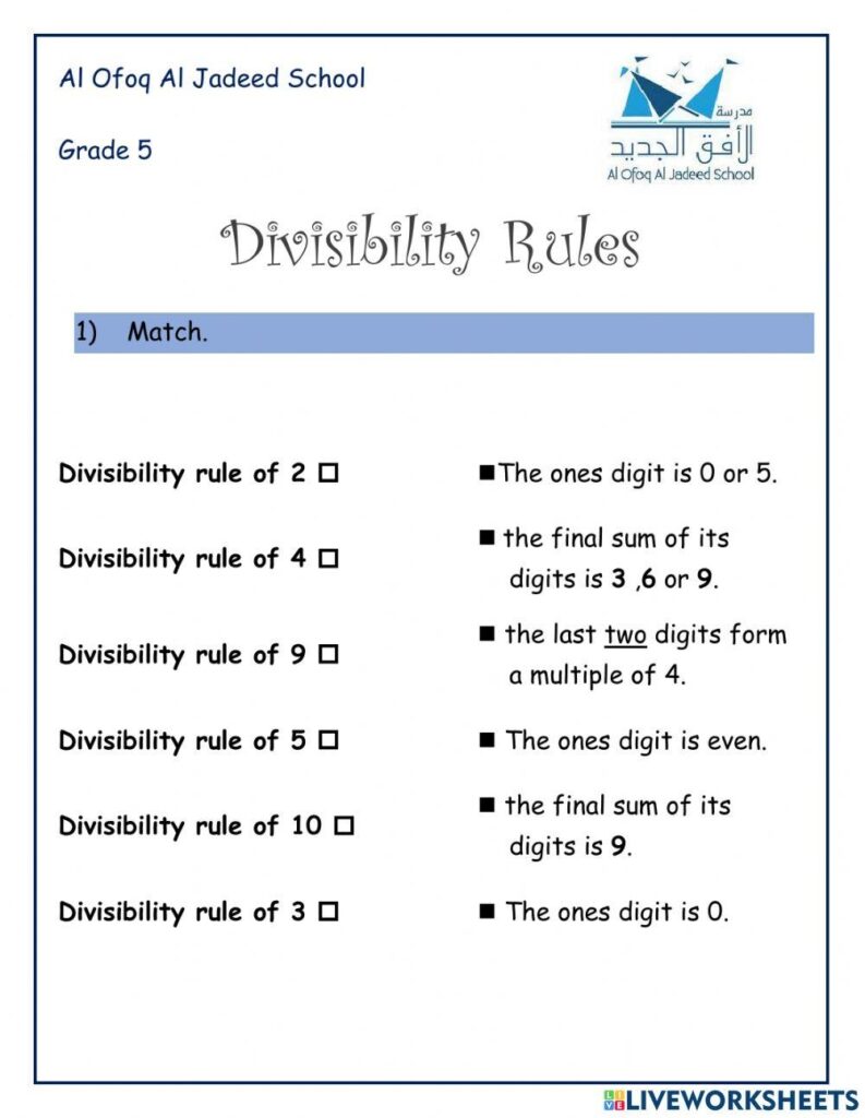Divisibility Rules Amani Shams Live Worksheets Worksheets Library