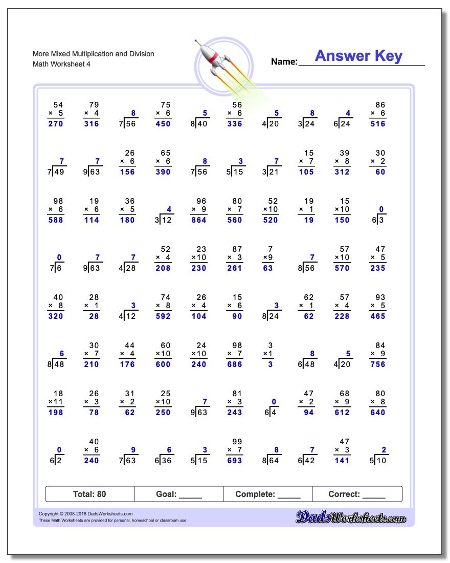 4th grade division worksheets