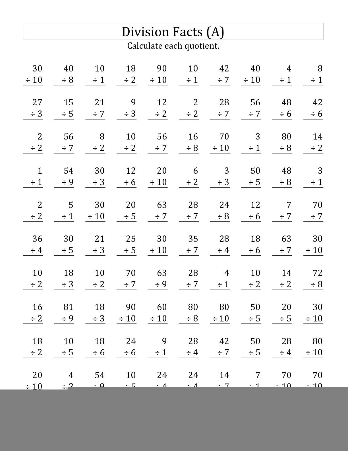 Division Math Facts Printable Worksheets Order Of Operation Worksheets