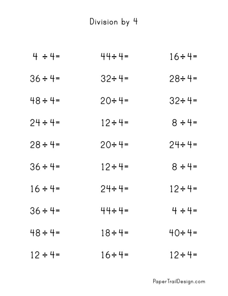 Division Worksheets For Division Facts 1 12 Paper Trail Design