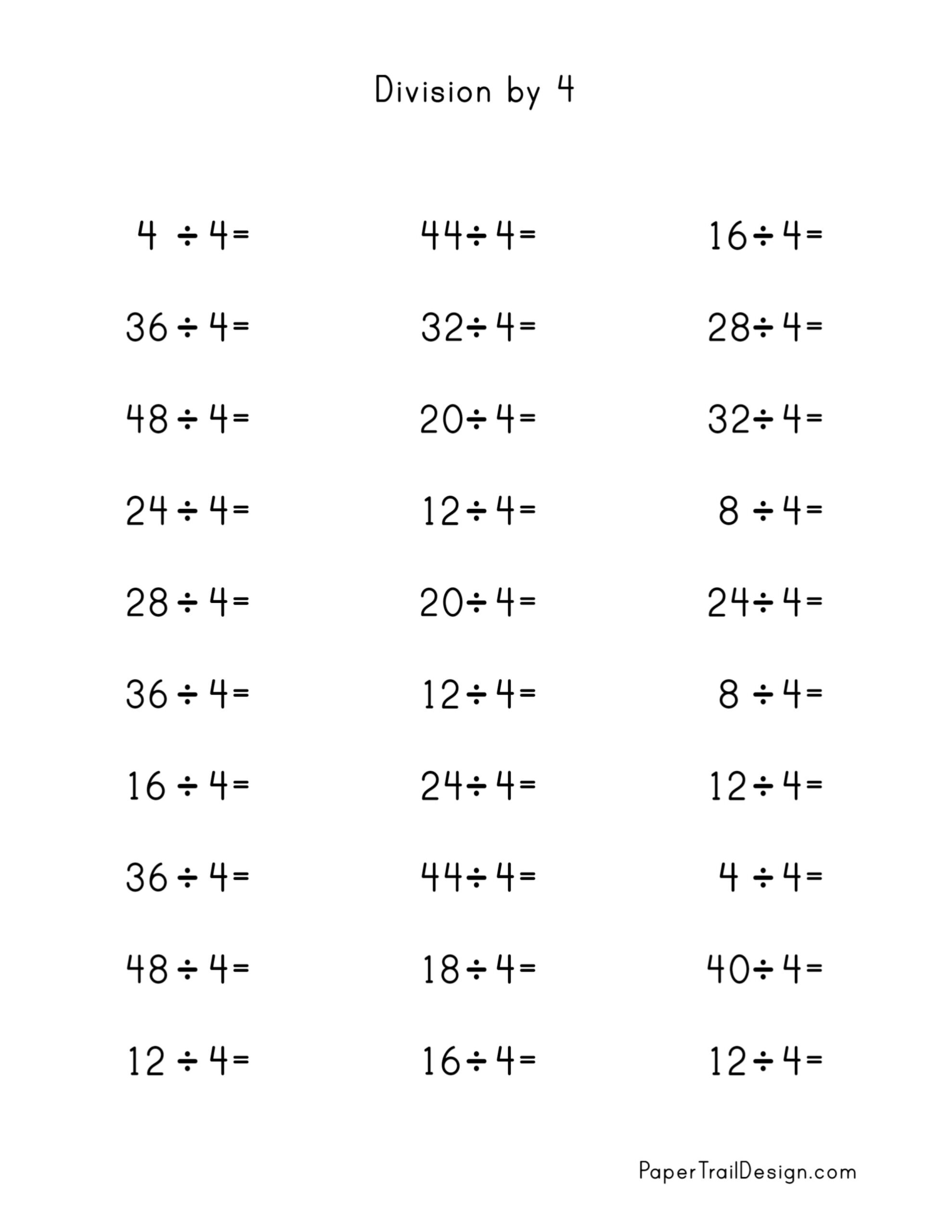 Division Worksheets For Division Facts 1 12 Paper Trail Design