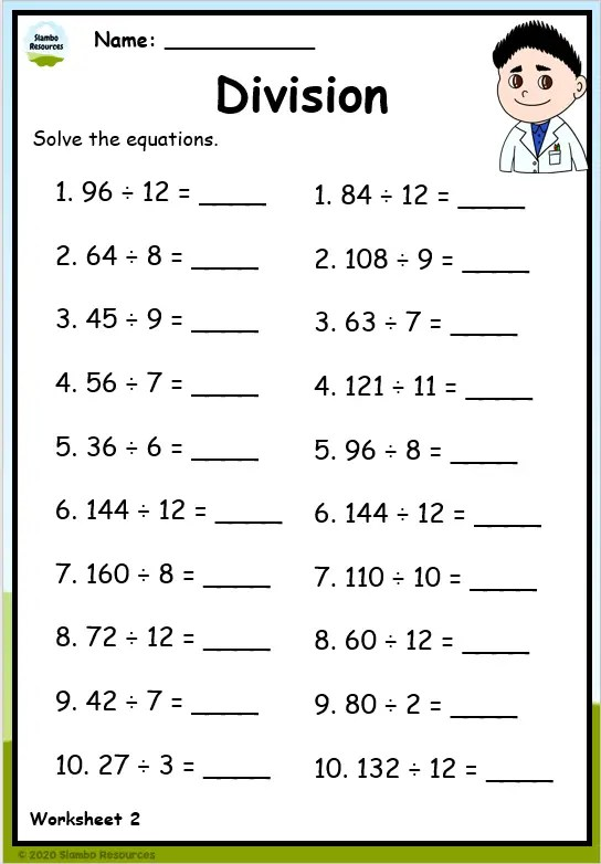 Division Worksheets For Division Facts 1 12 Paper Trail Design 