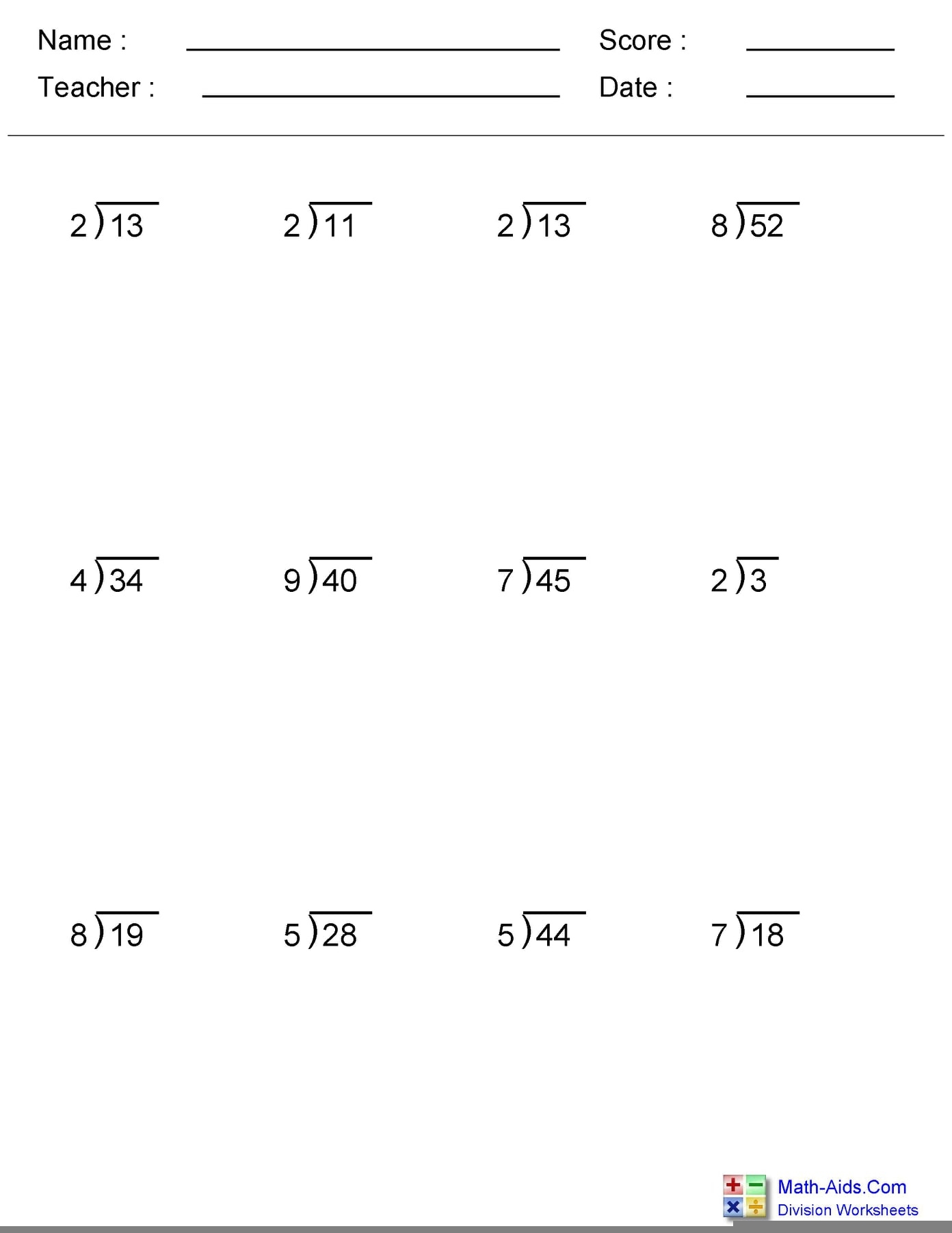 easy division worksheets