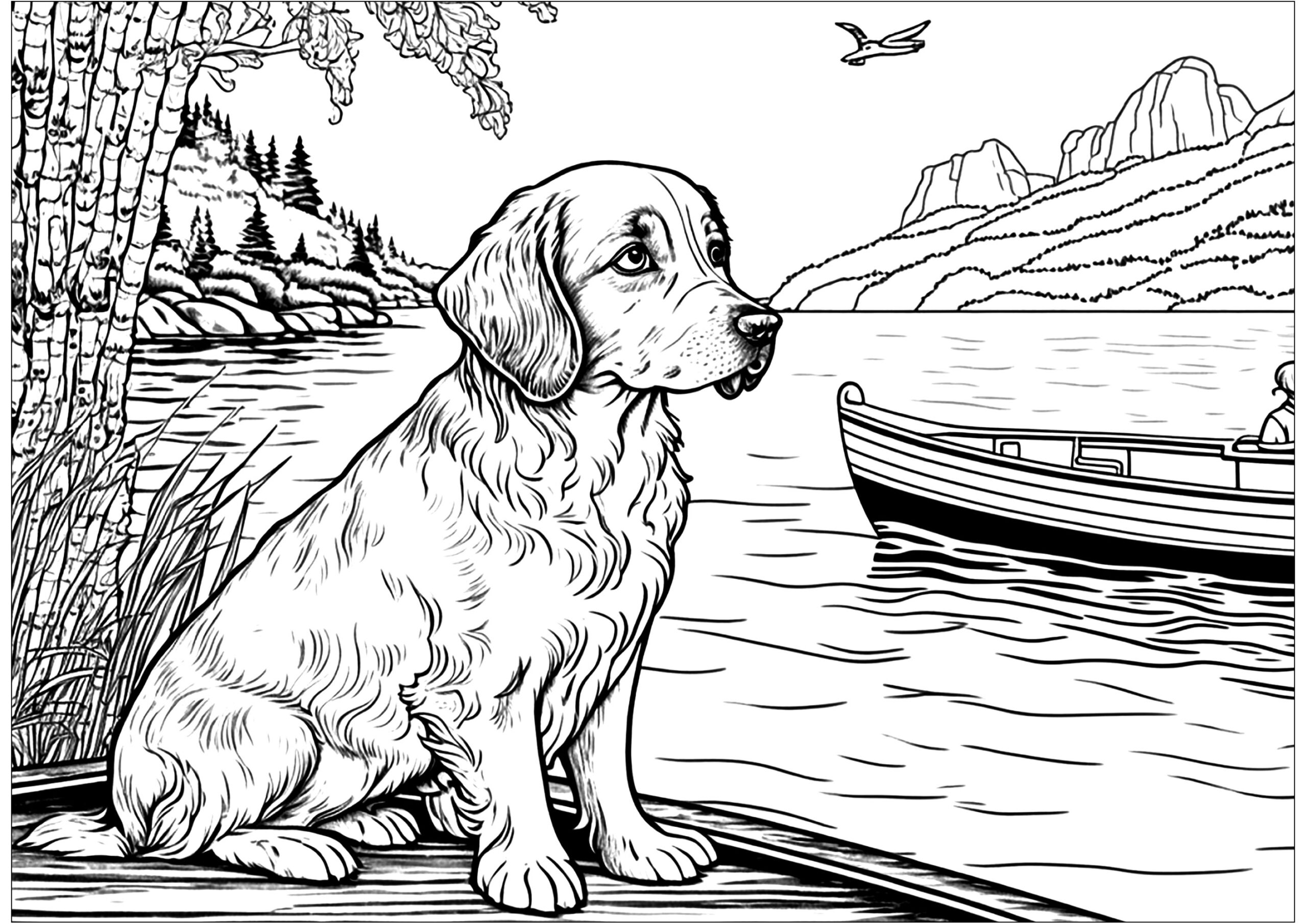 Dog On The Bank Dog Coloring Pages For Kids