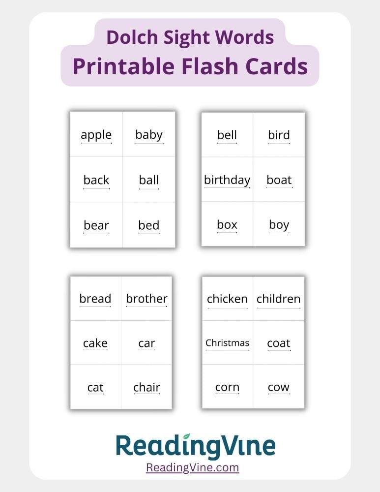 free printable dolch sight words flash cards