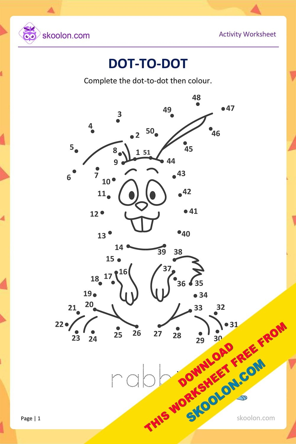 Dot To Dot Activity Worksheet Rabbit Skoolon