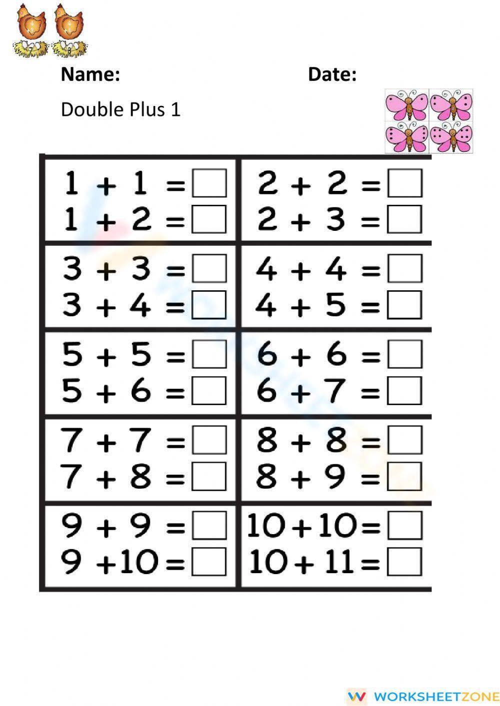 Doubles Plus 1 Worksheet Worksheets Library