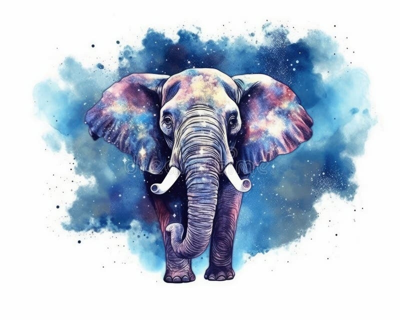 Dreamlike Background With Elephant Hand Drawn Style Illustration 