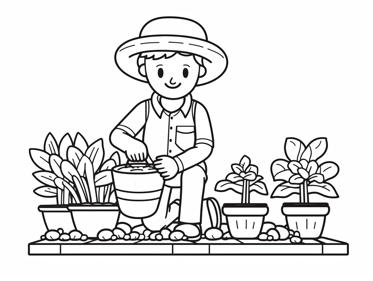 Easy Coloring Garden Scene Coloring Page