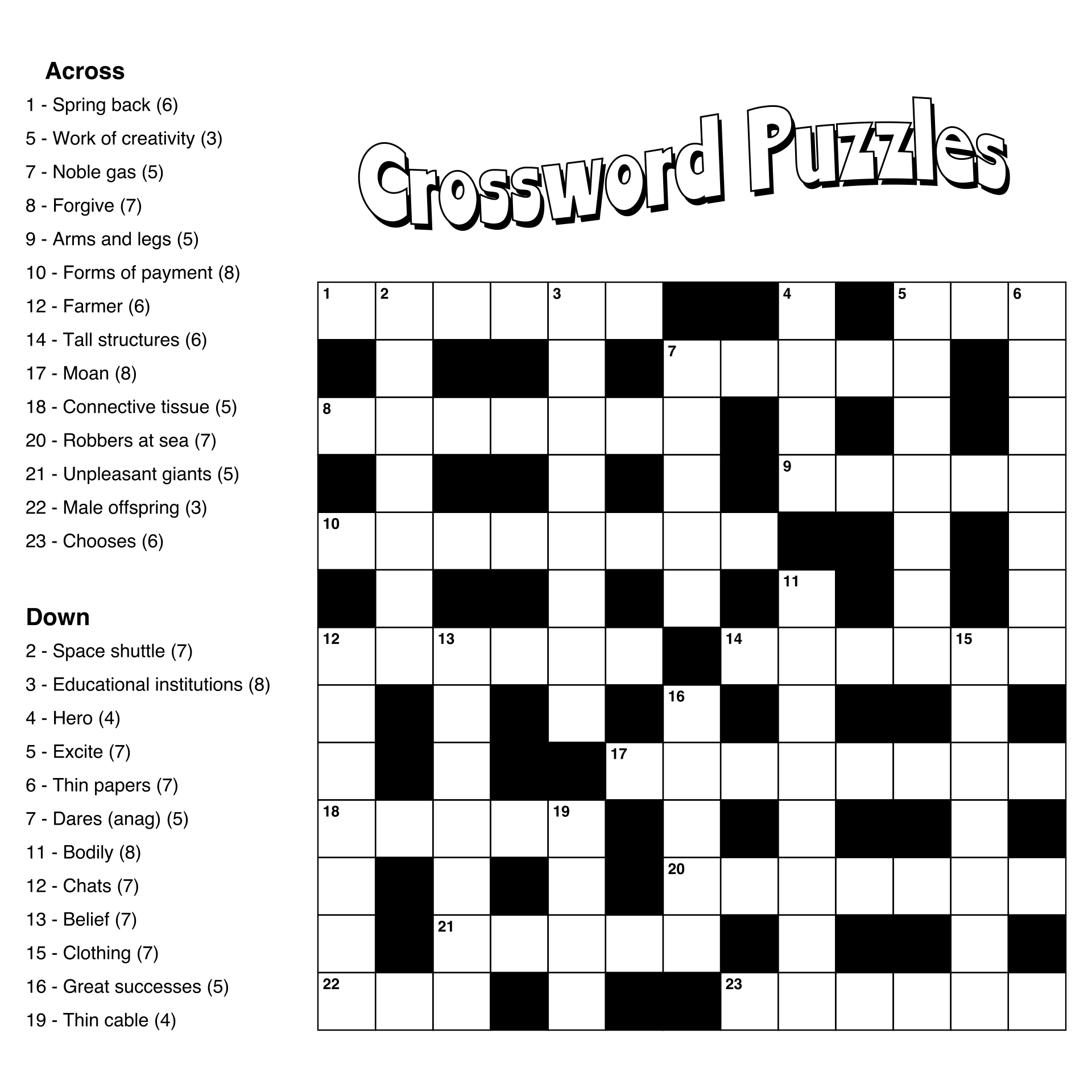 easy crossword puzzle printable
