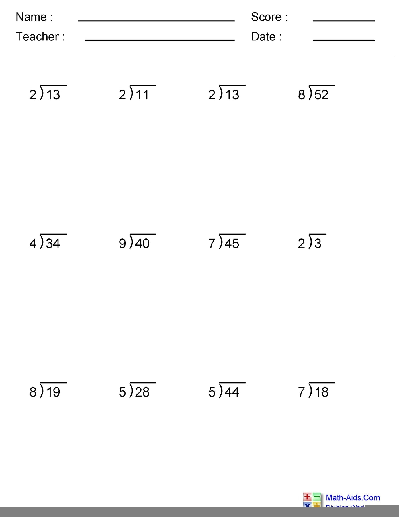 Easy Division Worksheets With Remainders Divisonworksheets