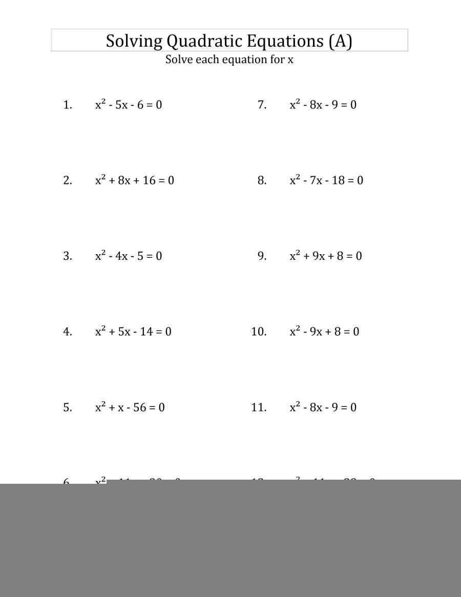 Easy Quadratic Formula Worksheet Quadraticworksheet