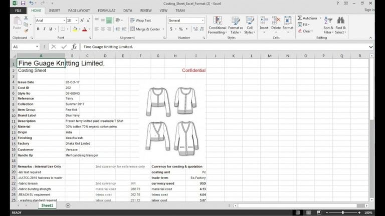 Editable Cost Sheet Garment Fashion Cost Sheet Template Example 