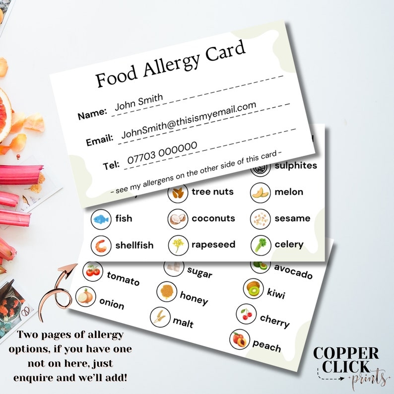 Editable Food Allergy Cards Printable And Shareable Alert Of Food 
