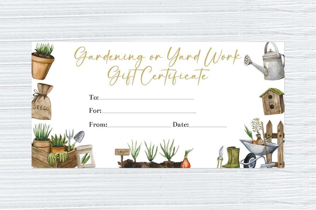 Editable Gardening Or Yard Work Gift Certificate Template 