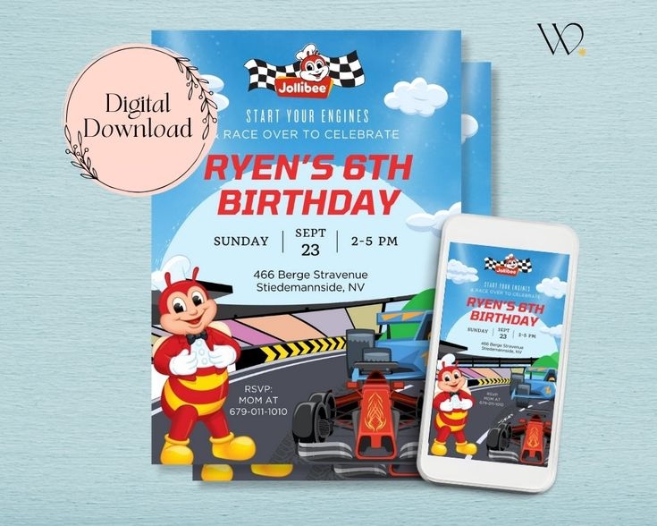 Editable Jollibee Jolli Race Birthday Invitation Personalized Jollibee