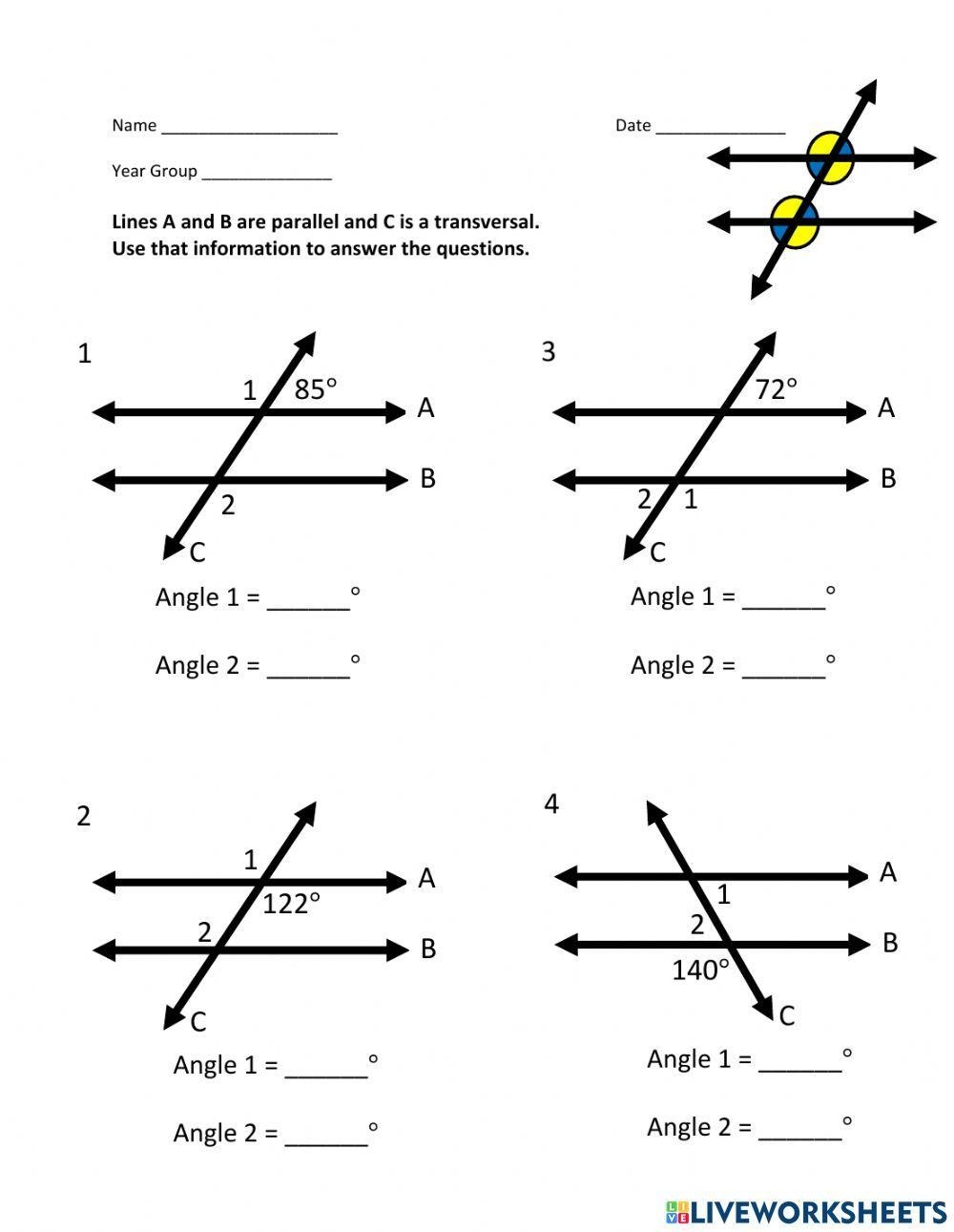 Eighth Grade Parallel Lines And Transversals Activity Worksheets Library
