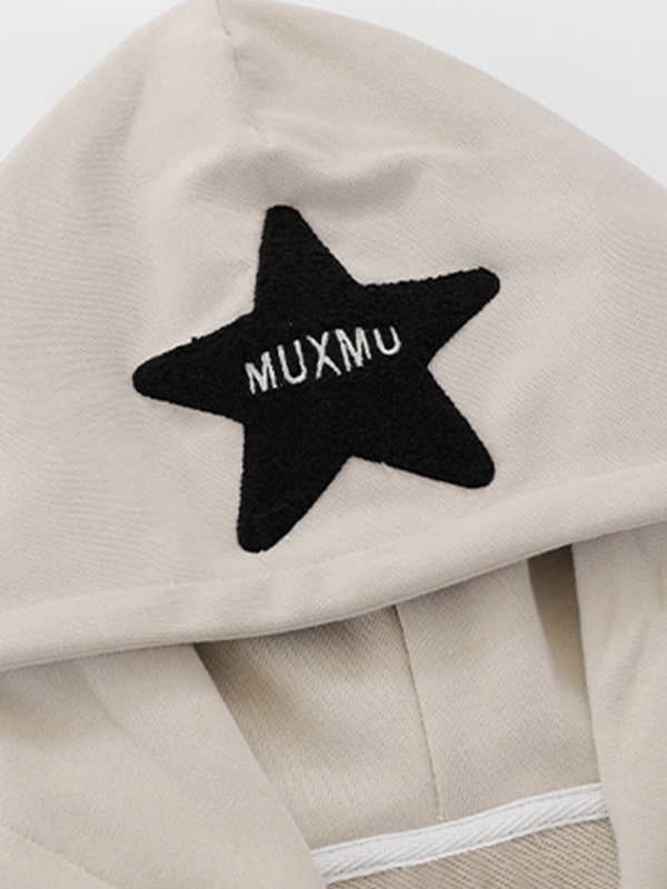 Emmiol Free Shipping 2024 Flocking Letter Print Oversized Hoodie Beige 
