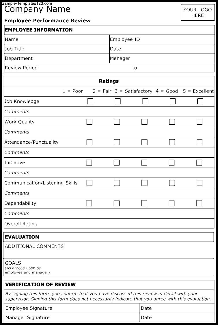 employee review template free printable