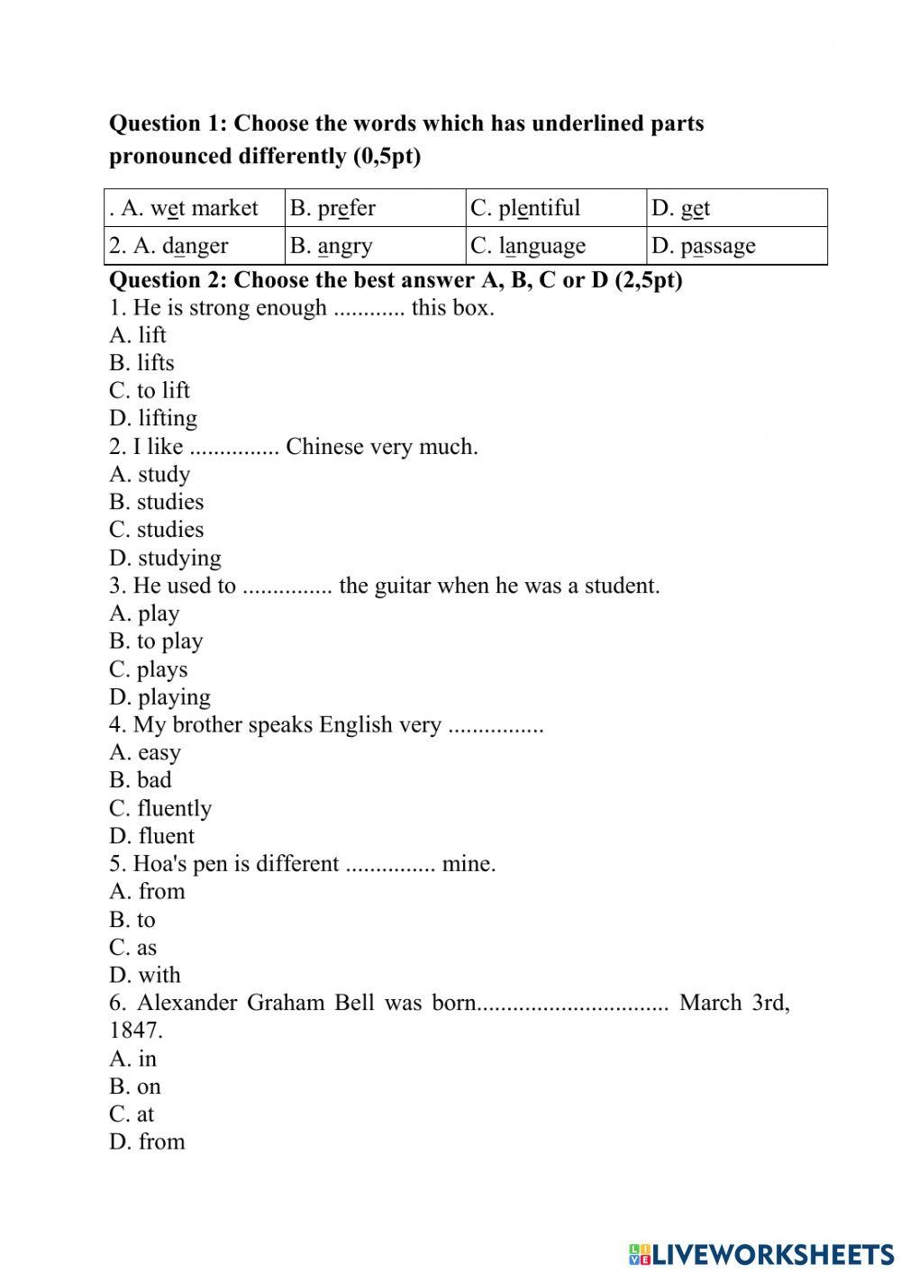 English Grade 8 Worksheet Live Worksheets Worksheets Library