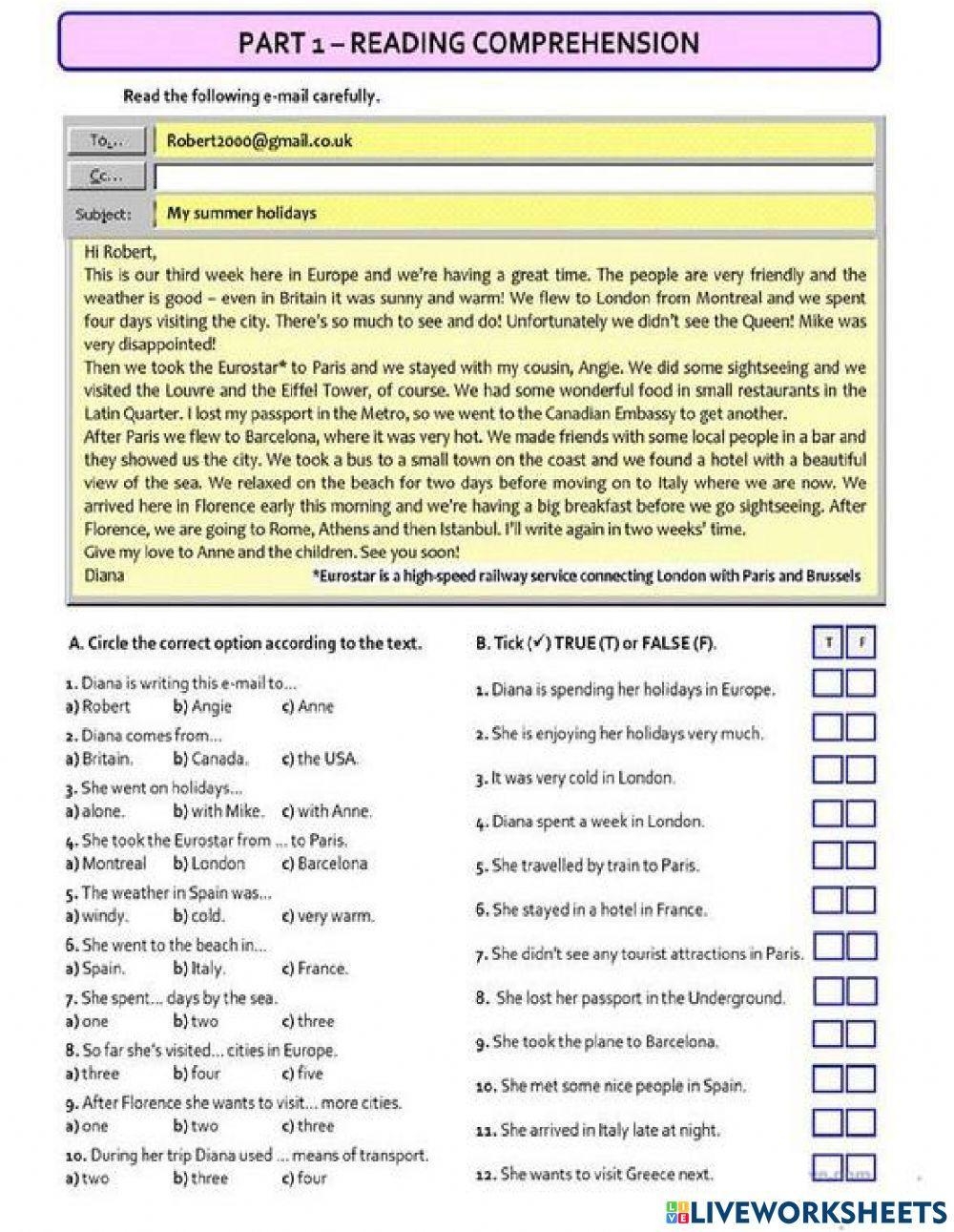 English Test 6th Grade Reading Worksheet Live Worksheets Worksheets 