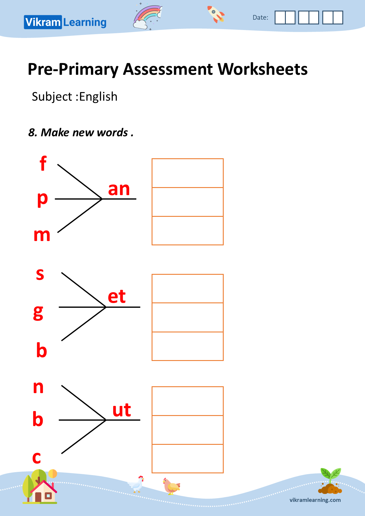printable english worksheet for ukg