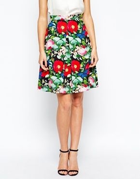 Enlarge Wolf Whistle Inverted Pleat Midi Skirt In Spring Garden Print 