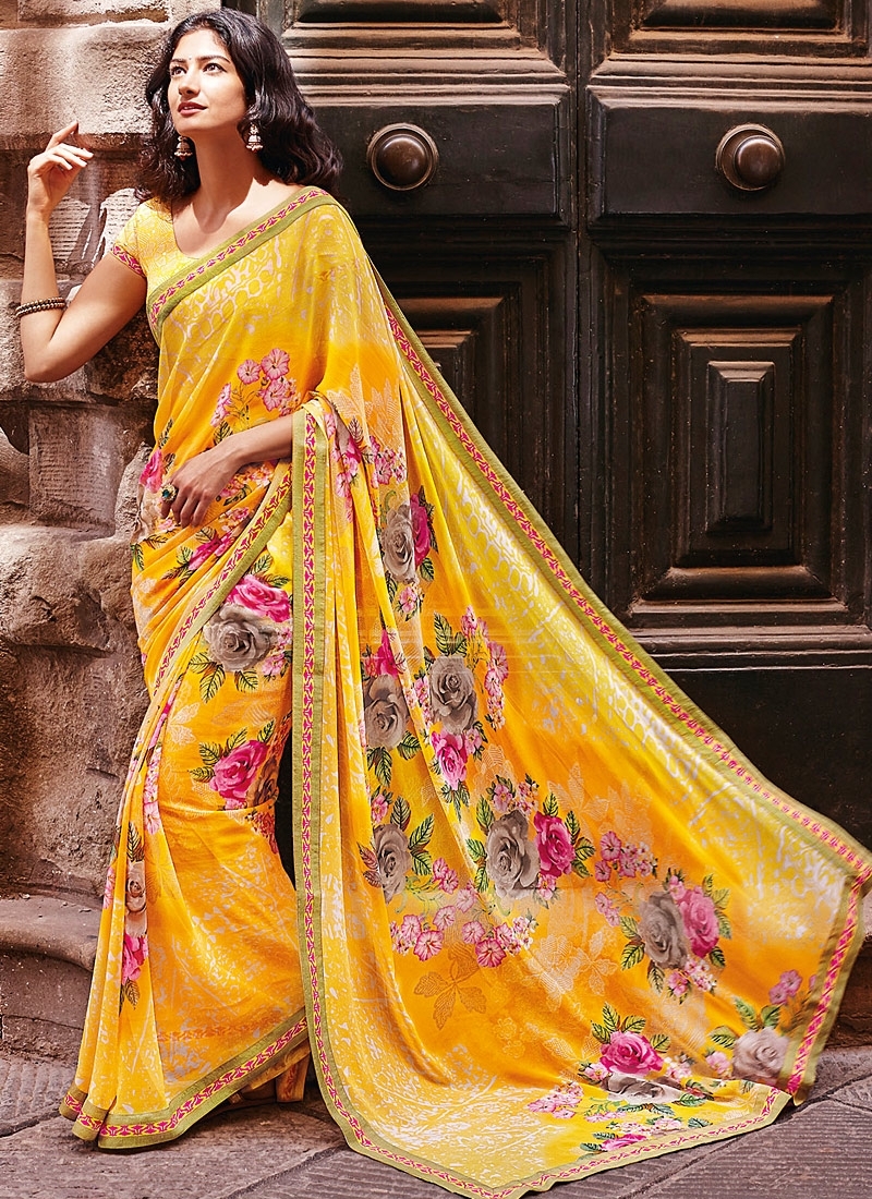 garden floral print saree