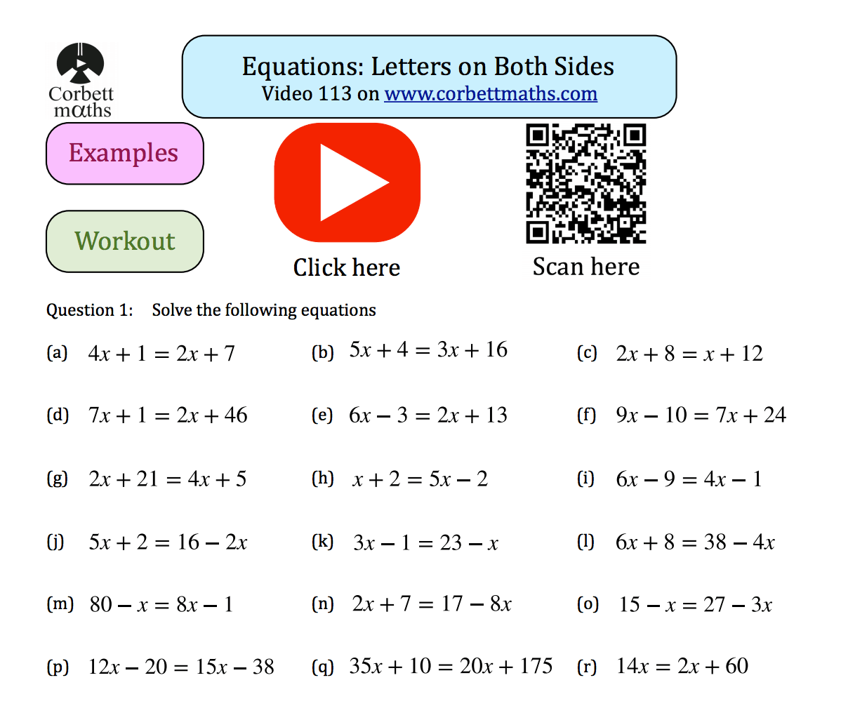 Equations Letters On Both Sides Textbook Exercise Corbettmaths 