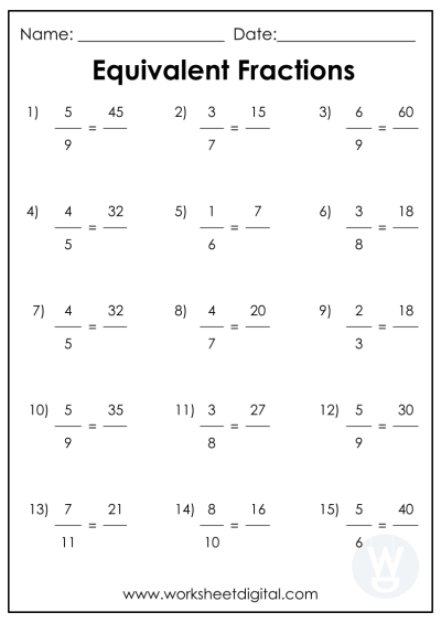 equivalent fraction worksheet