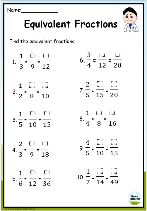 equivalent fractions worksheets