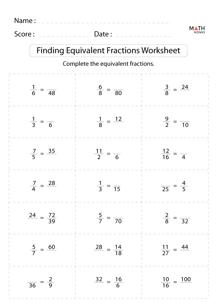 Equivalent Fractions Worksheets Math Monks
