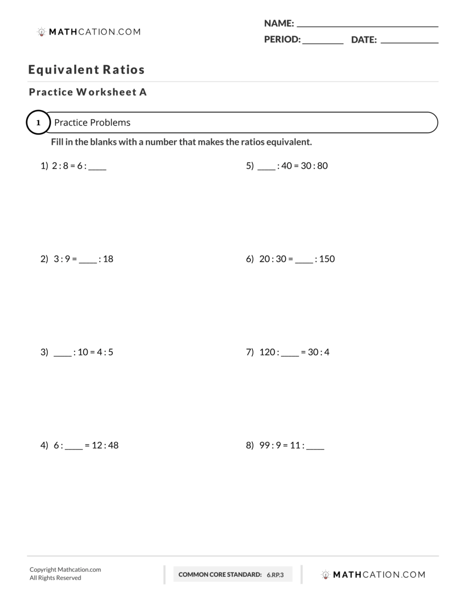 Equivalent Ratios Worksheet pdf