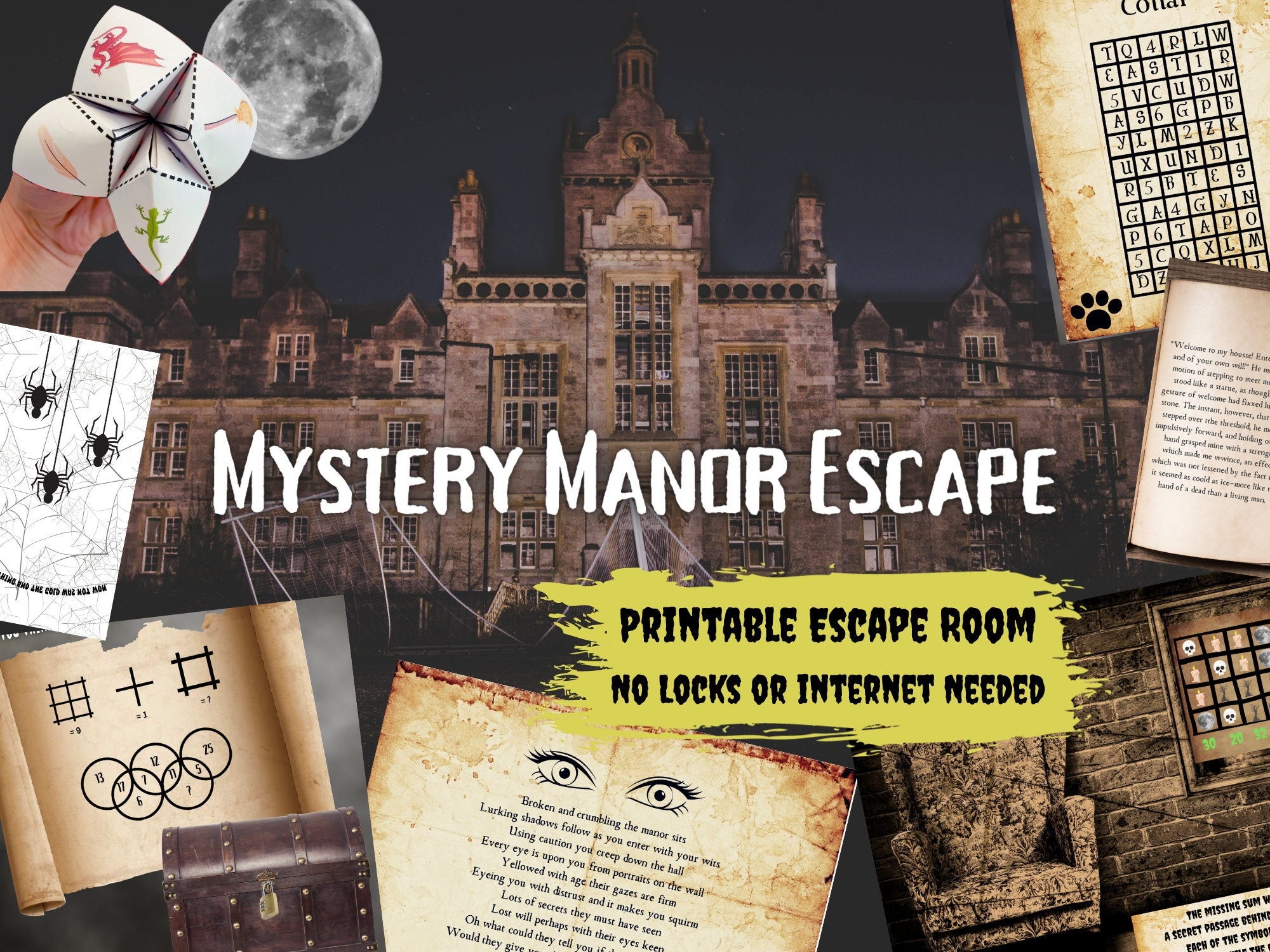Escape Room Game Mystery Manor Printable Adventure For Adults Teens 
