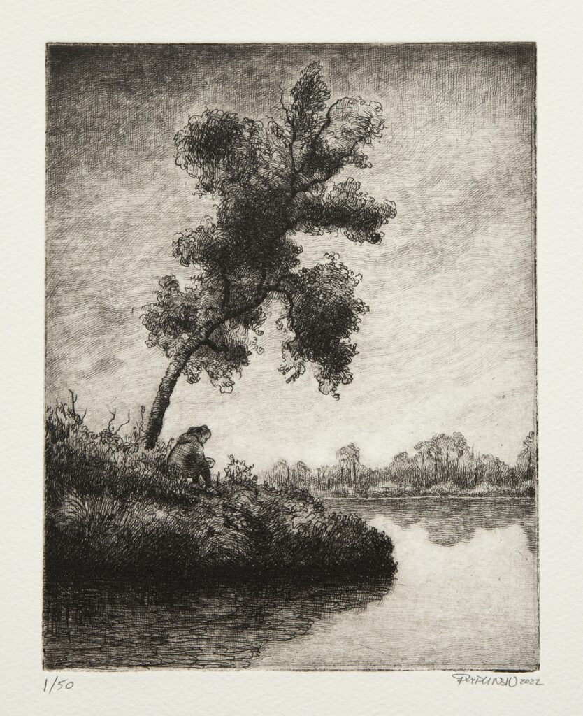 Etching Meditation On A Lake Tree Alex Rydlinski