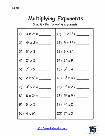 Exponent Multiplication Worksheets 15 Worksheets Worksheets Library