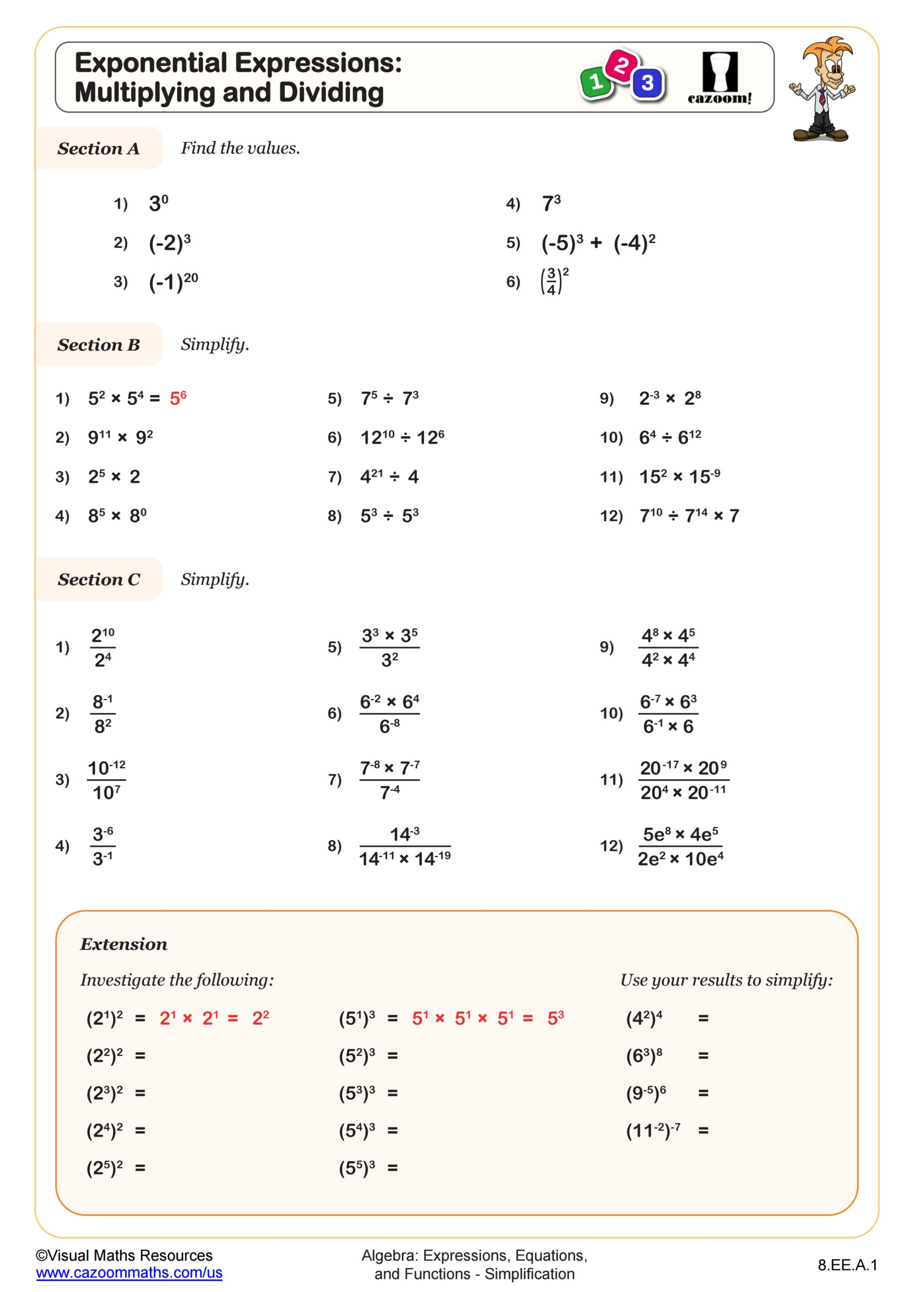 Exponential Expressions Multiplying And Dividing Worksheet Fun 