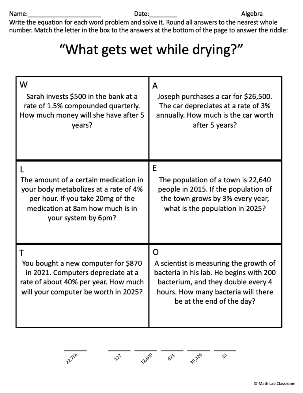 exponential growth and decay worksheet