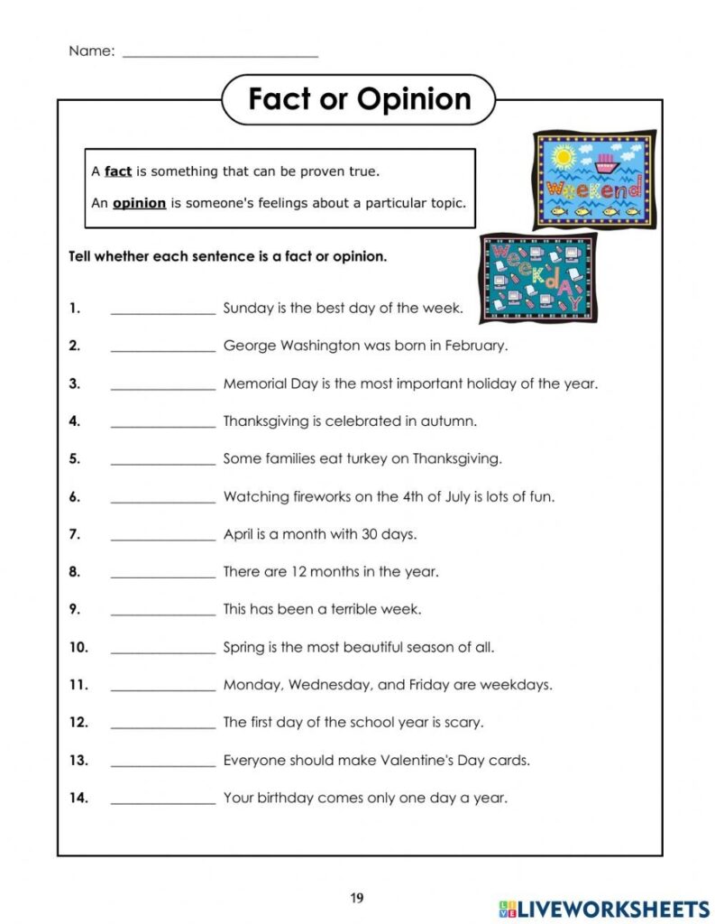 Fact And Opinion Online Activity For 3 Fact And Opinion Fact And