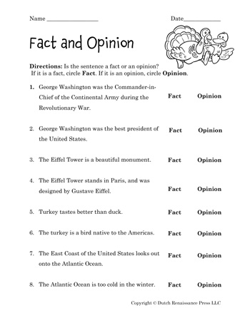 fact and opinion worksheets