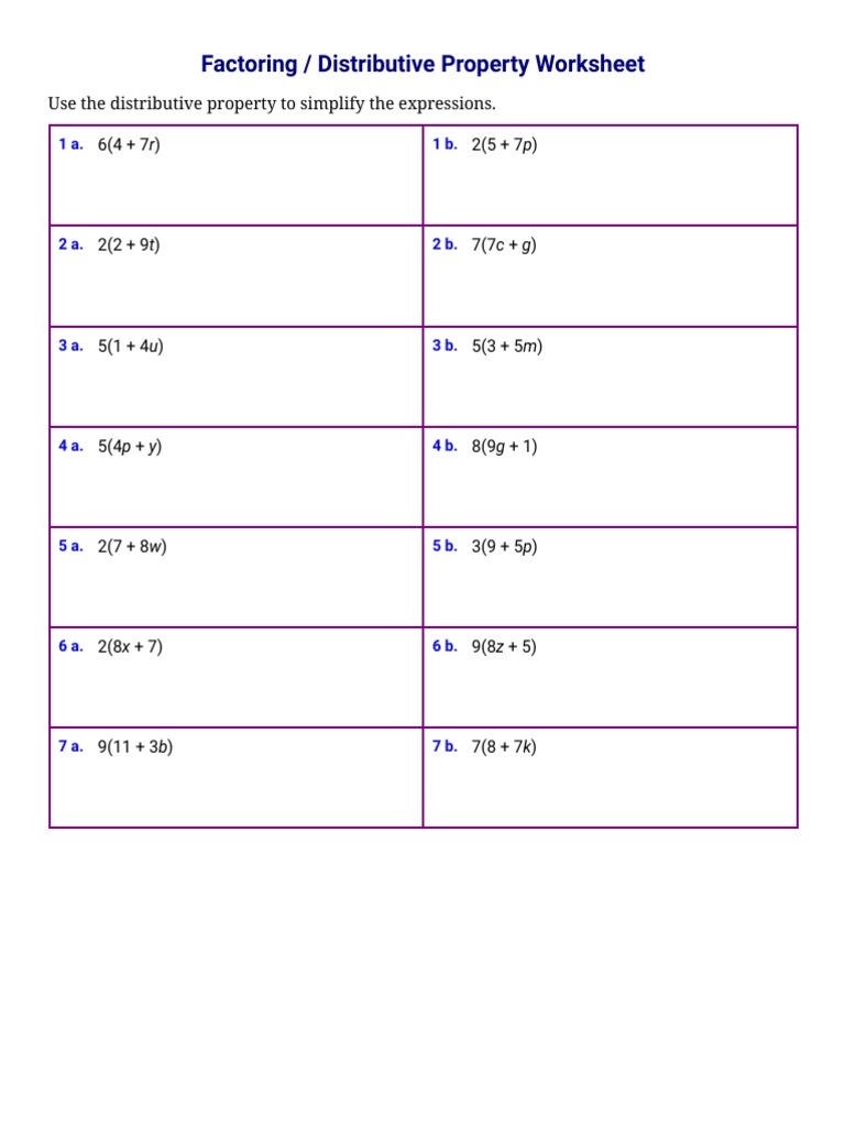 distributive property worksheet pdf