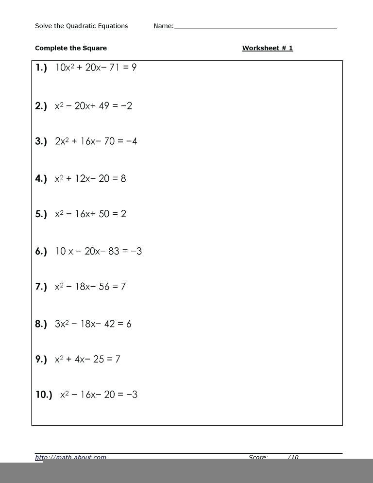 solving quadratic equations by factoring worksheet